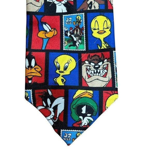 Looney Tunes Cartoon Stamp Collection Neck Tie Multi-Color 1990s - Picture 2 of 4